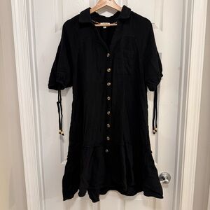Like New Umgee Crepe Cotton Button Front Dress with Tie Sleeve Details